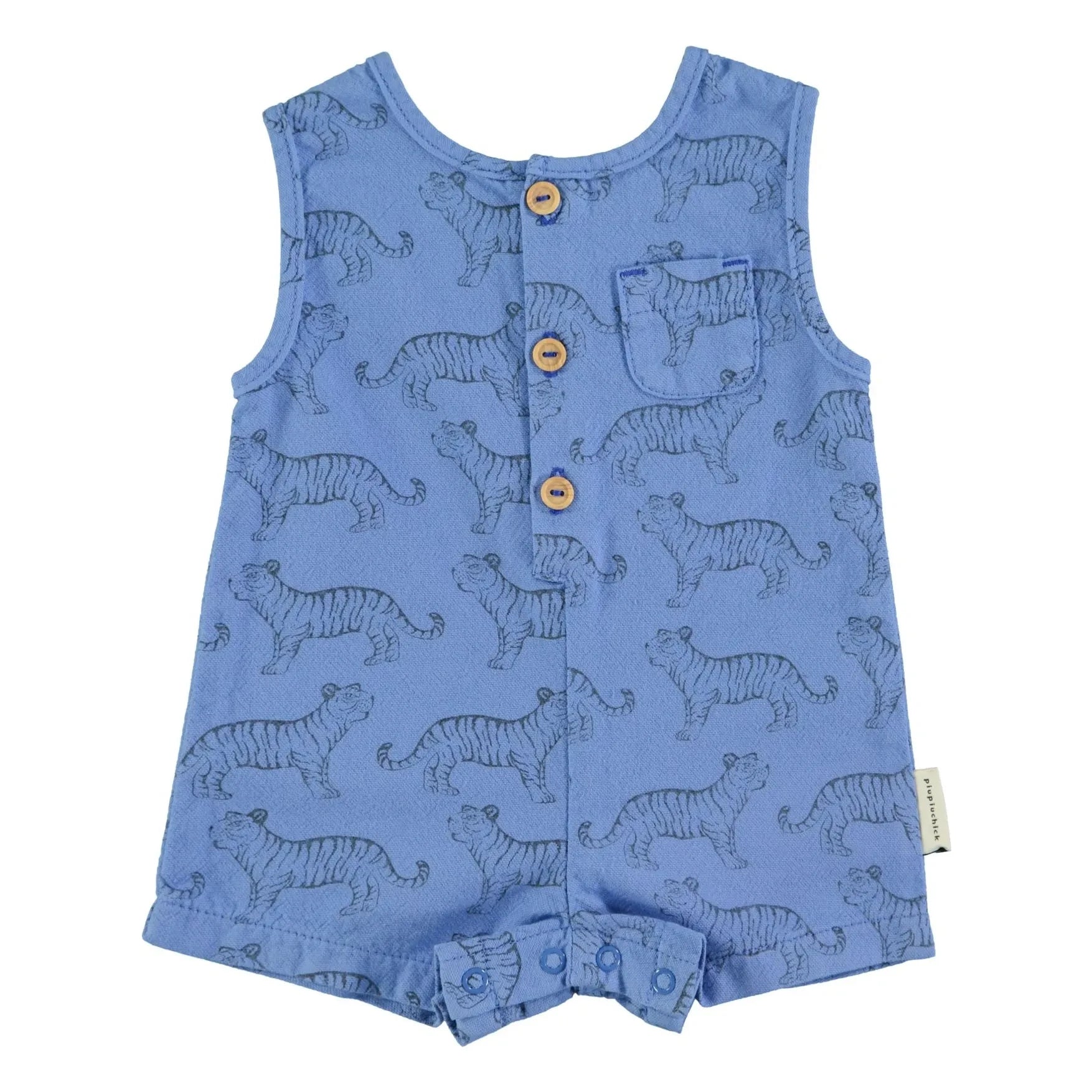 Piupiuchick - Tiger Organic Cotton Playsuit | Blue