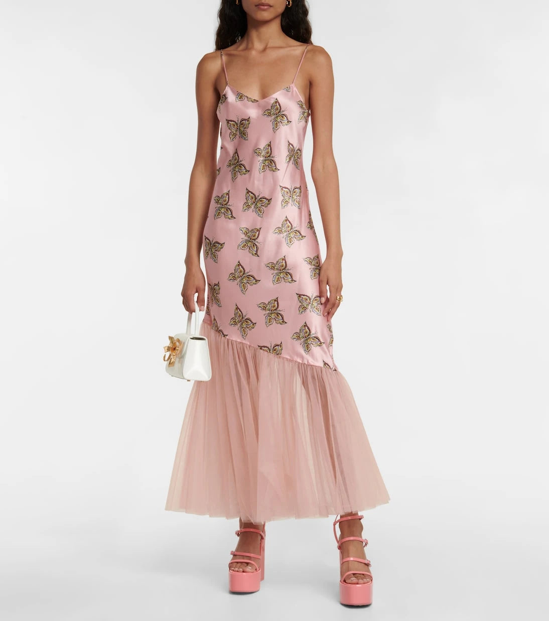 Rodarte - فستان من الساتان الحريري والتول المطبوع