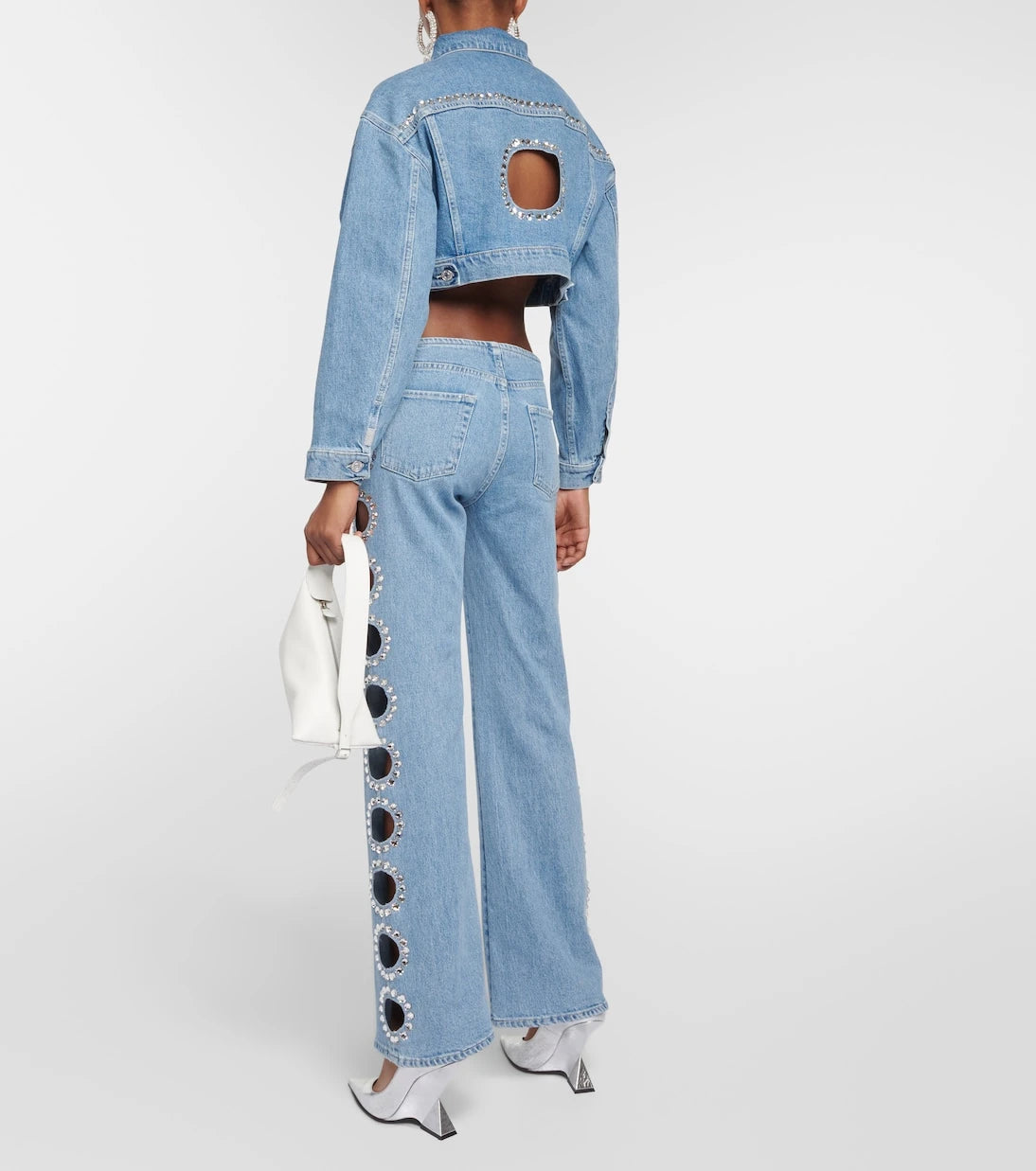 7 For All Mankind - جينز بقصة بوت كات واسعة مزين بالترتر