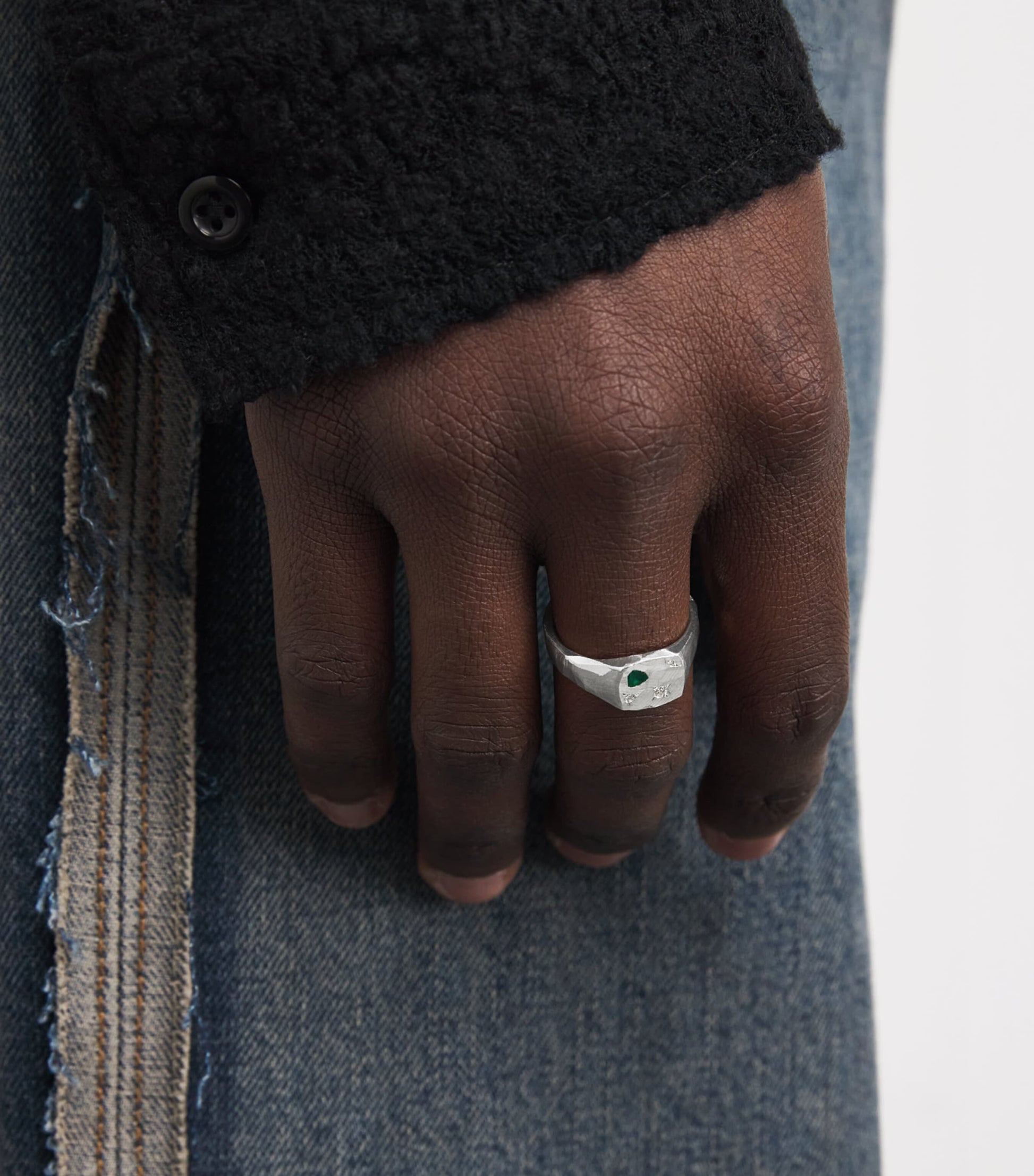 Sterling Silver and Emerald Scatter Signet Ring