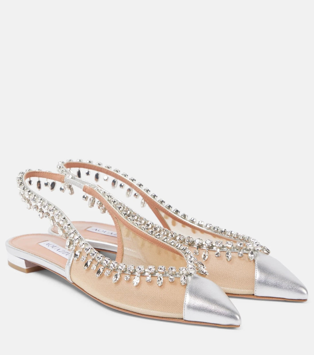 Aquazzura - Temptation Crystal mesh slingback flats