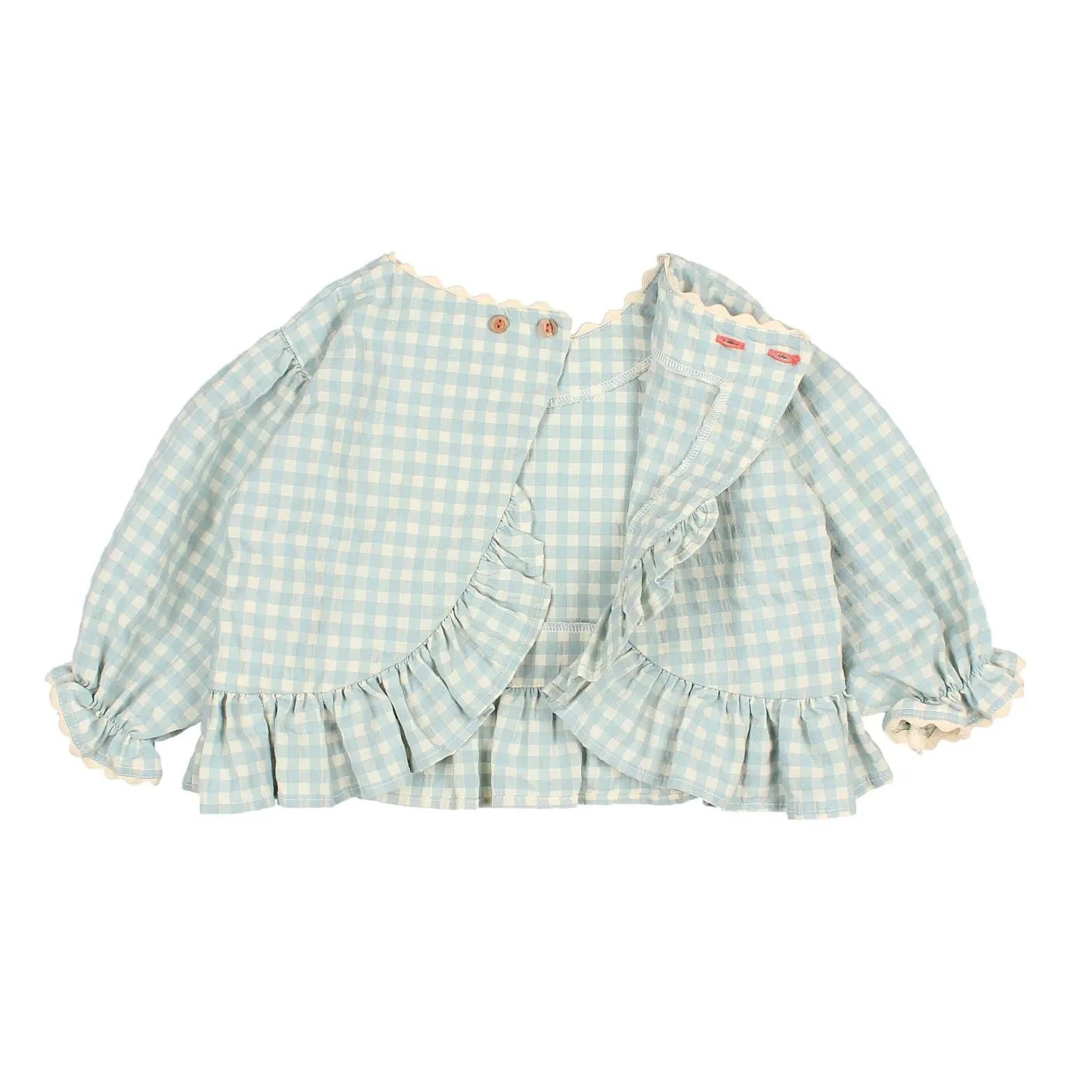 Búho - 3/4 Sleeve Gingham Seersucker Blouse | Aqua