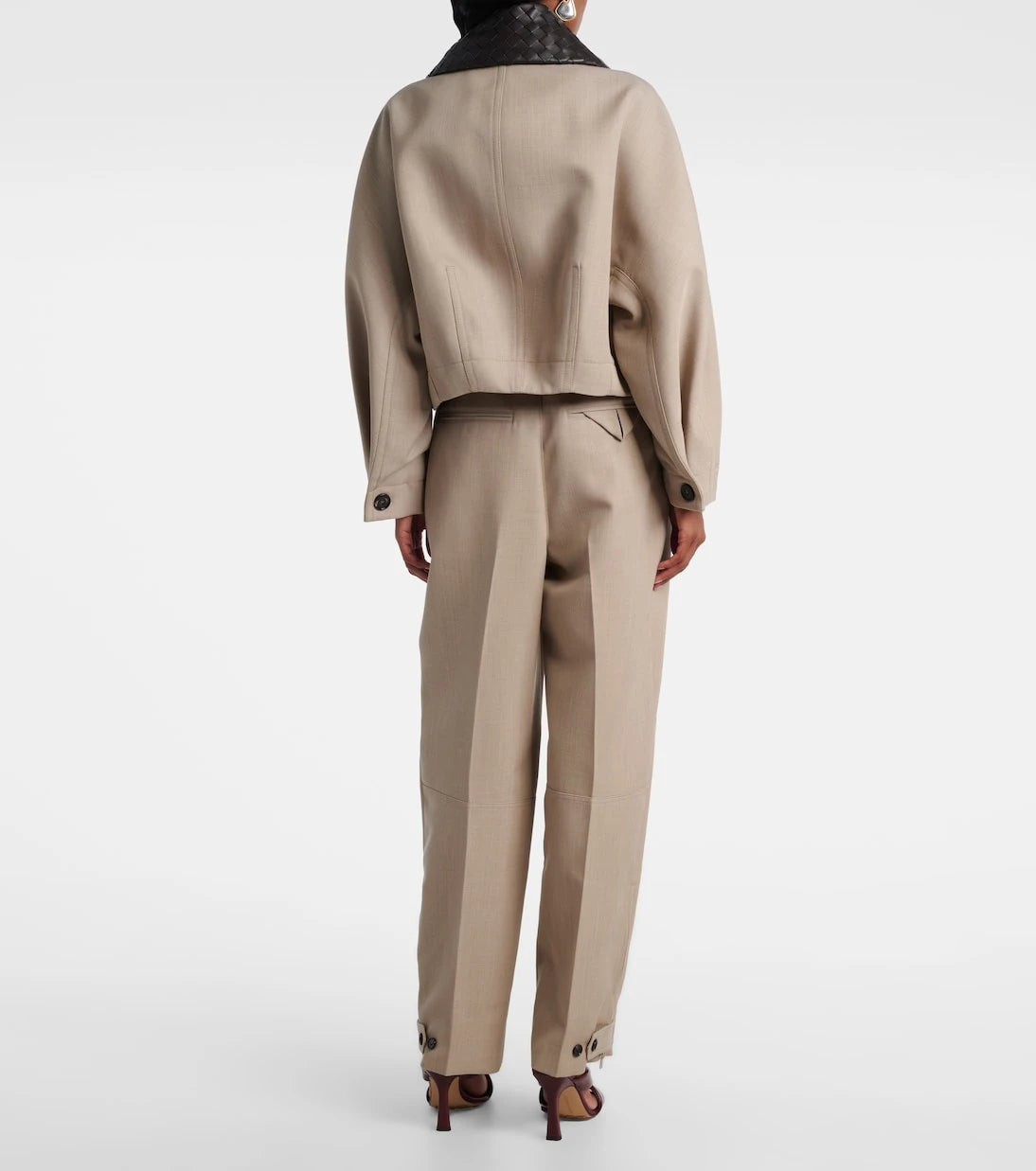 Bottega Veneta - Kısa kesim deri detaylı yün ceket