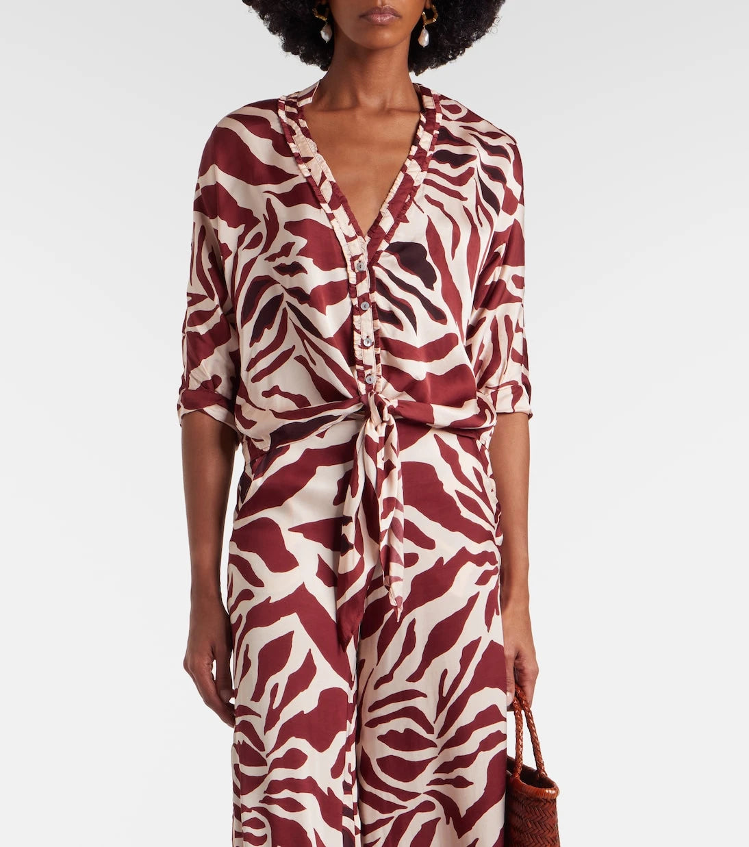 Poupette St Barth - Azia printed tie-detail satin blouse