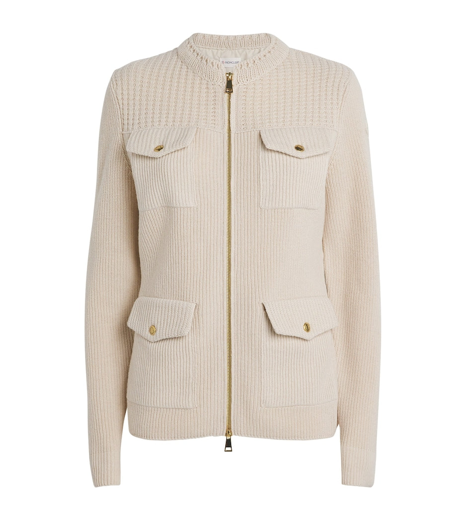 Ivory Wool-Down Panelled Cardigan