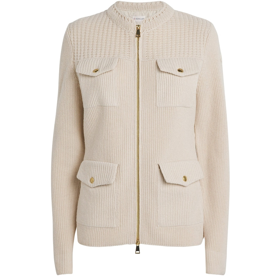 Ivory Wool-Down Panelled Cardigan