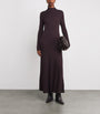 Eleventy Burgundy Wool-Silk Rib-Knit Maxi Dress