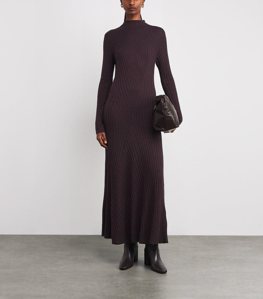 Eleventy Burgundy Wool-Silk Rib-Knit Maxi Dress