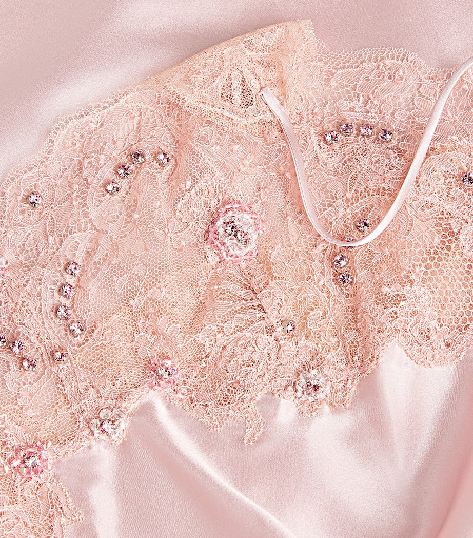 Rosamosario Pink Silk Embellished Slip Dress