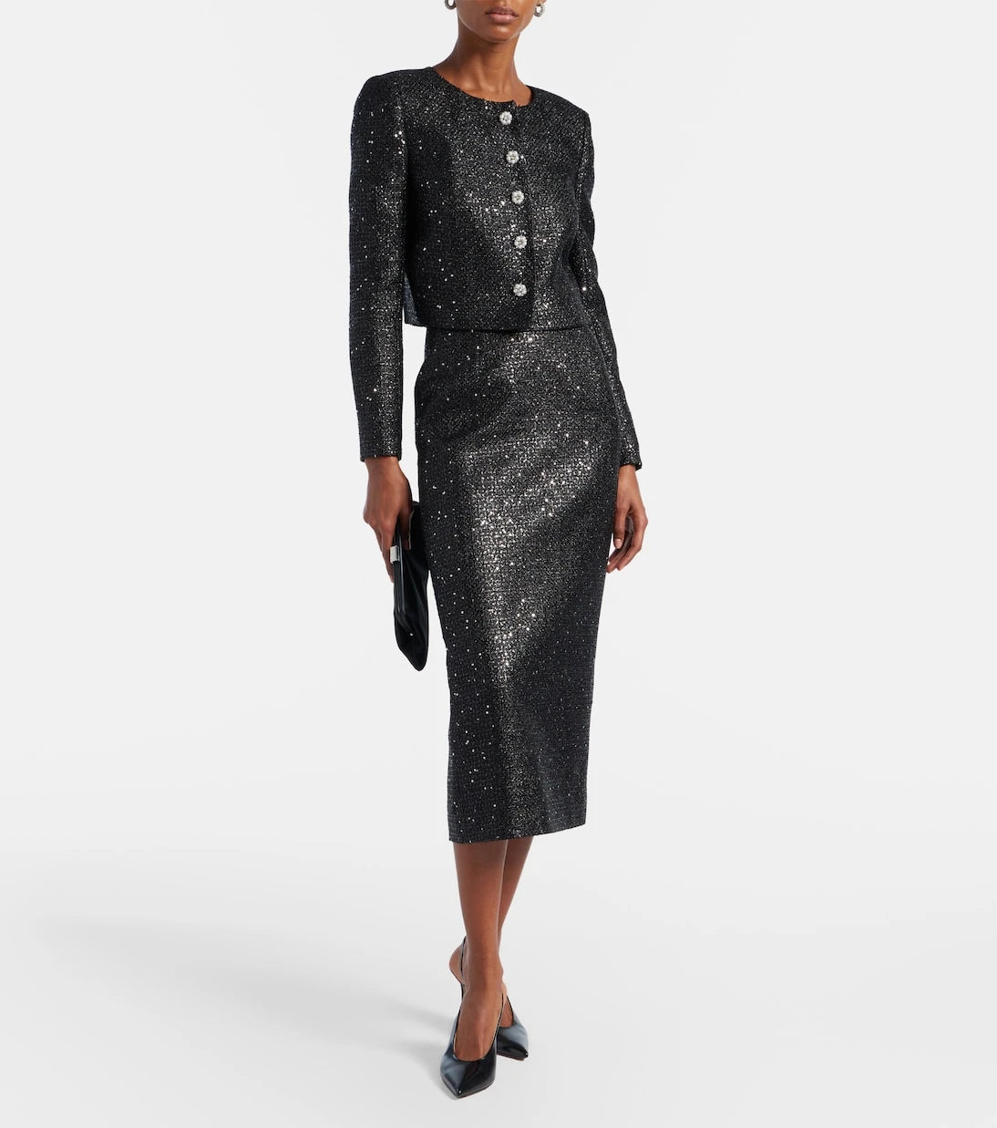 Carolina Herrera - Sequined cropped lamé tweed jacket