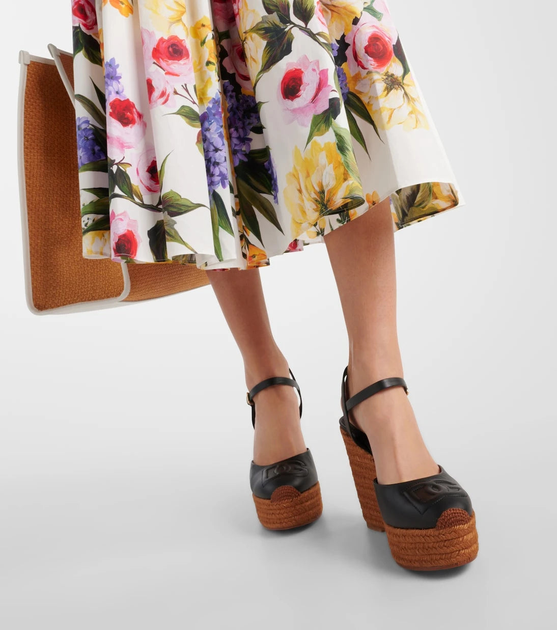 Dolce&Gabbana - Logo embroidered leather wedge espadrilles