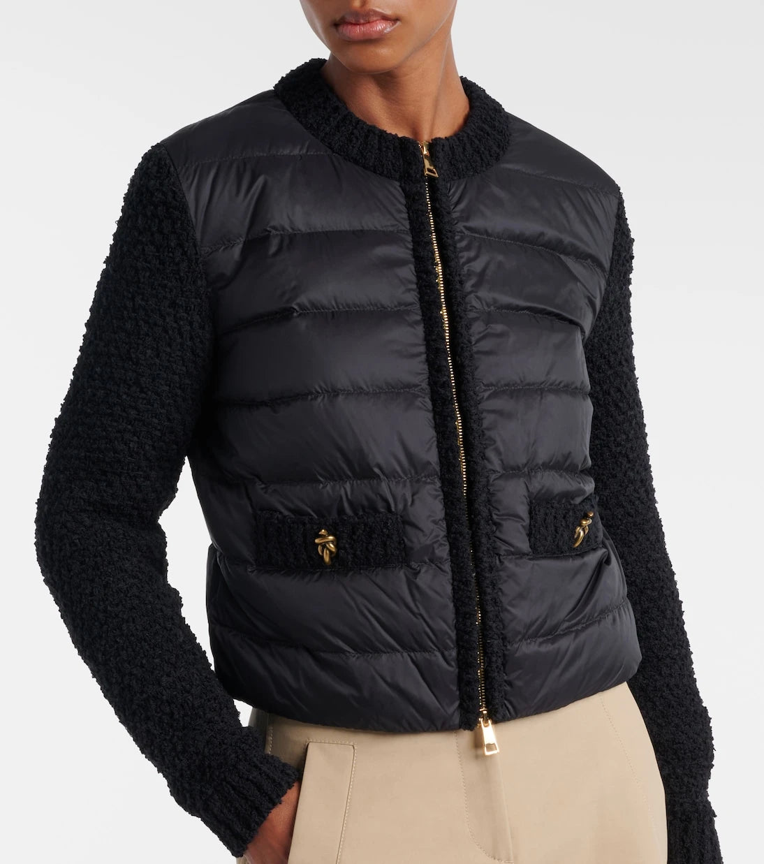 Moncler - Kuş tüyü panelli buklet detaylı fermuarlı hırka