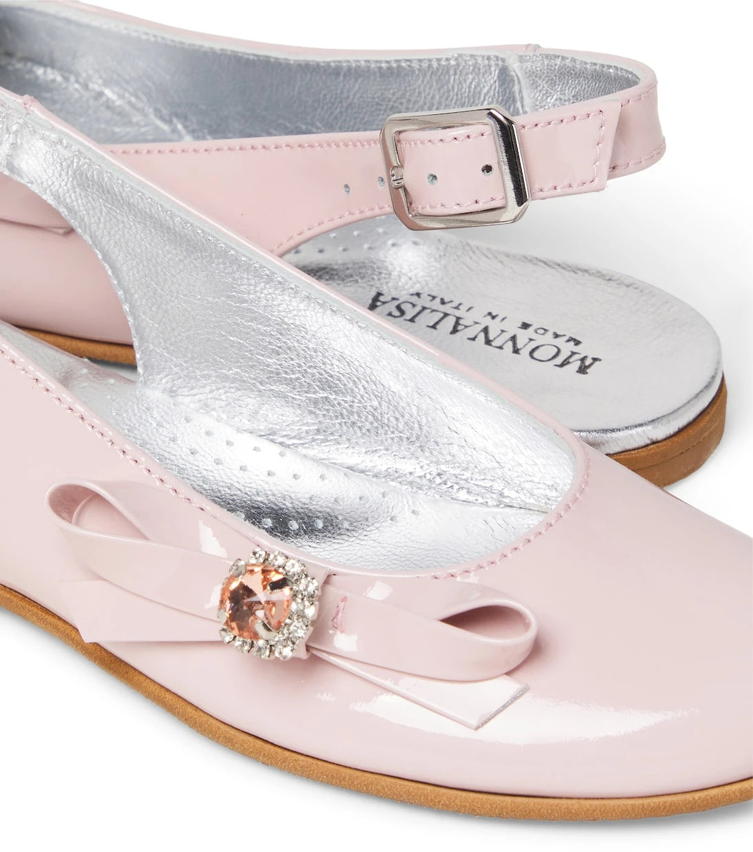Monnalisa - Embellished leather slingback ballet flats