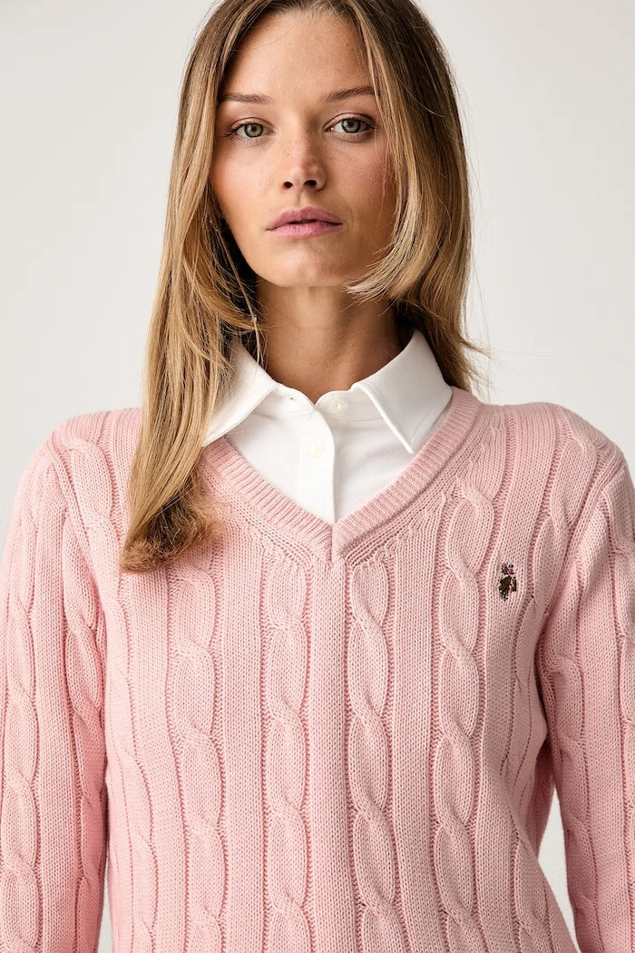U.S. Polo Assn. Kadın Pamuklu V Yaka Örgü Kazak