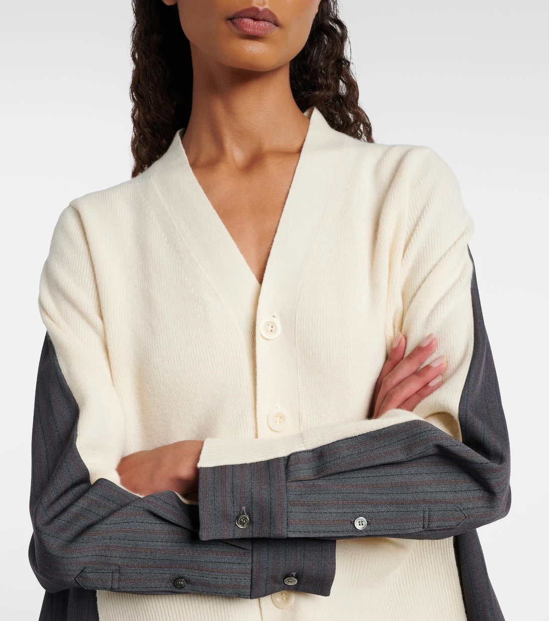 Sacai - كارديغان صوف مخطط متعدد الطبقات