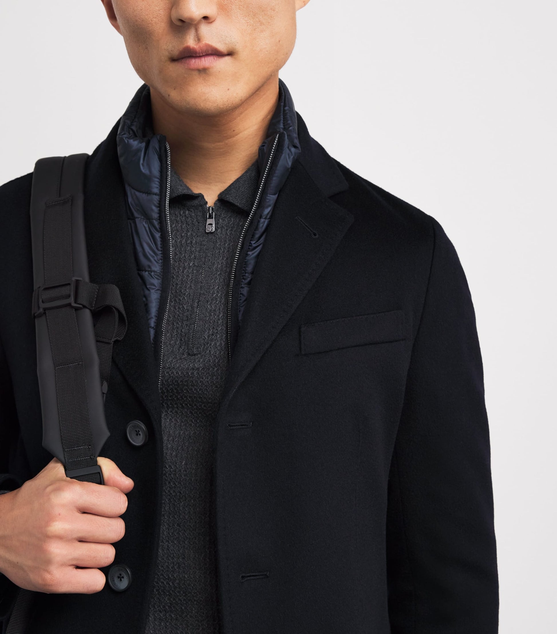 Navy Cashmere Insert-Detail Blazer