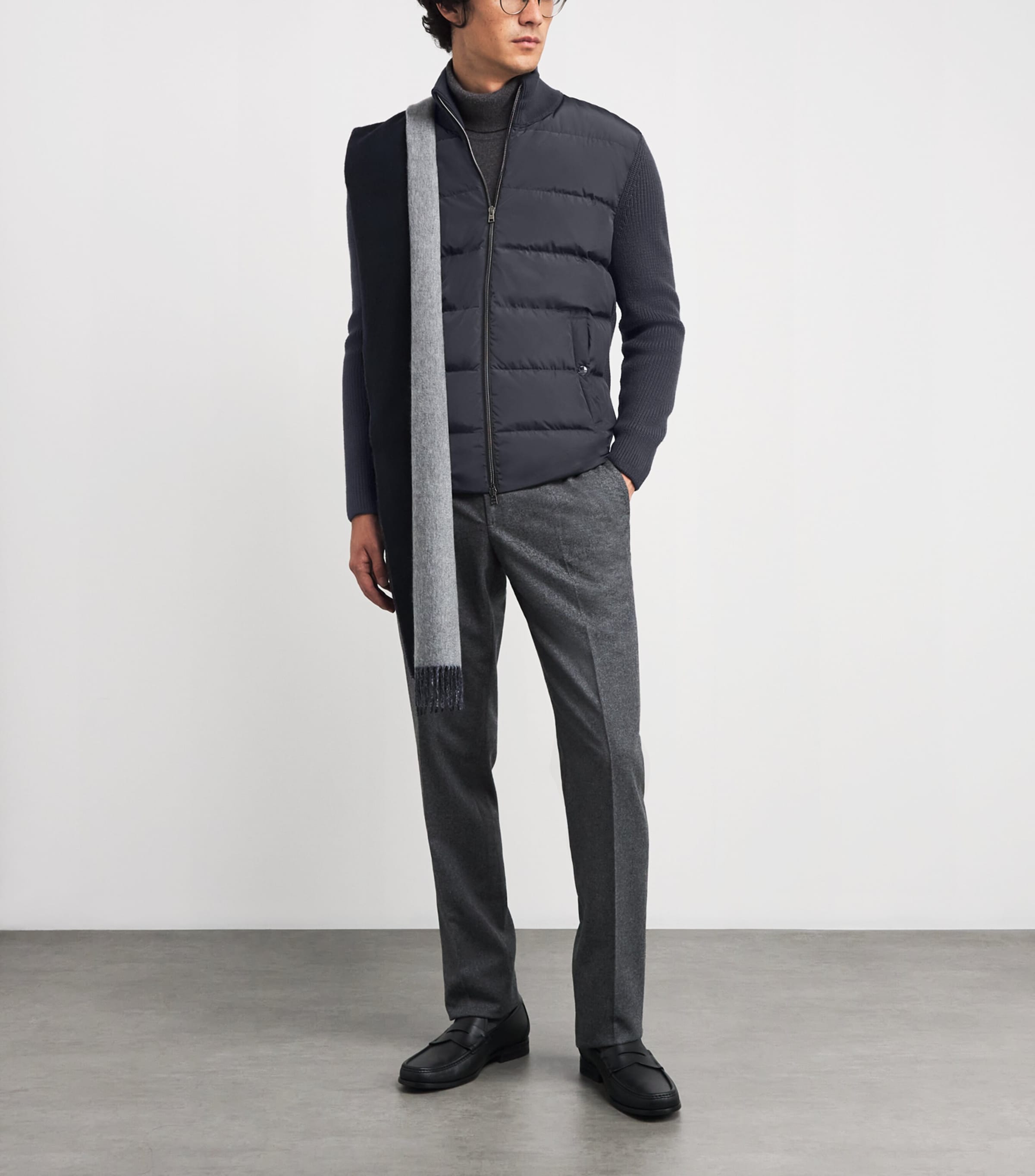 Grey Down Wool-Blend Hybrid Puffer Jacket