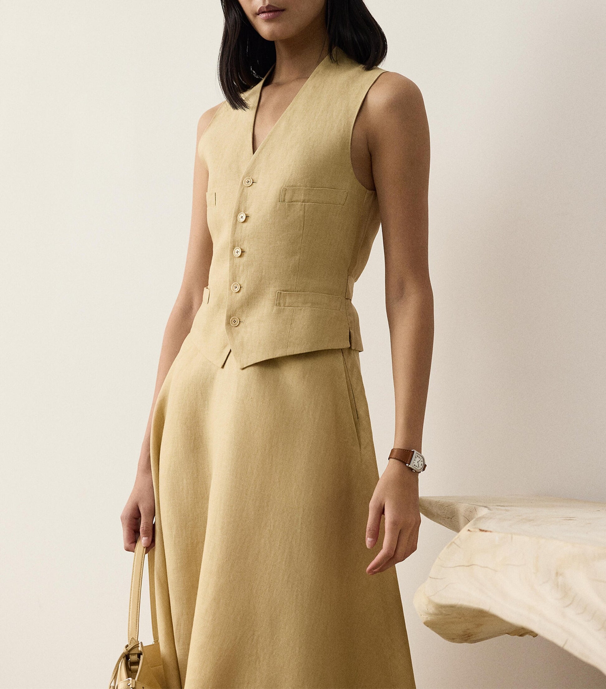 Ralph Lauren Collection Beige Linen Jaiden Waistcoat