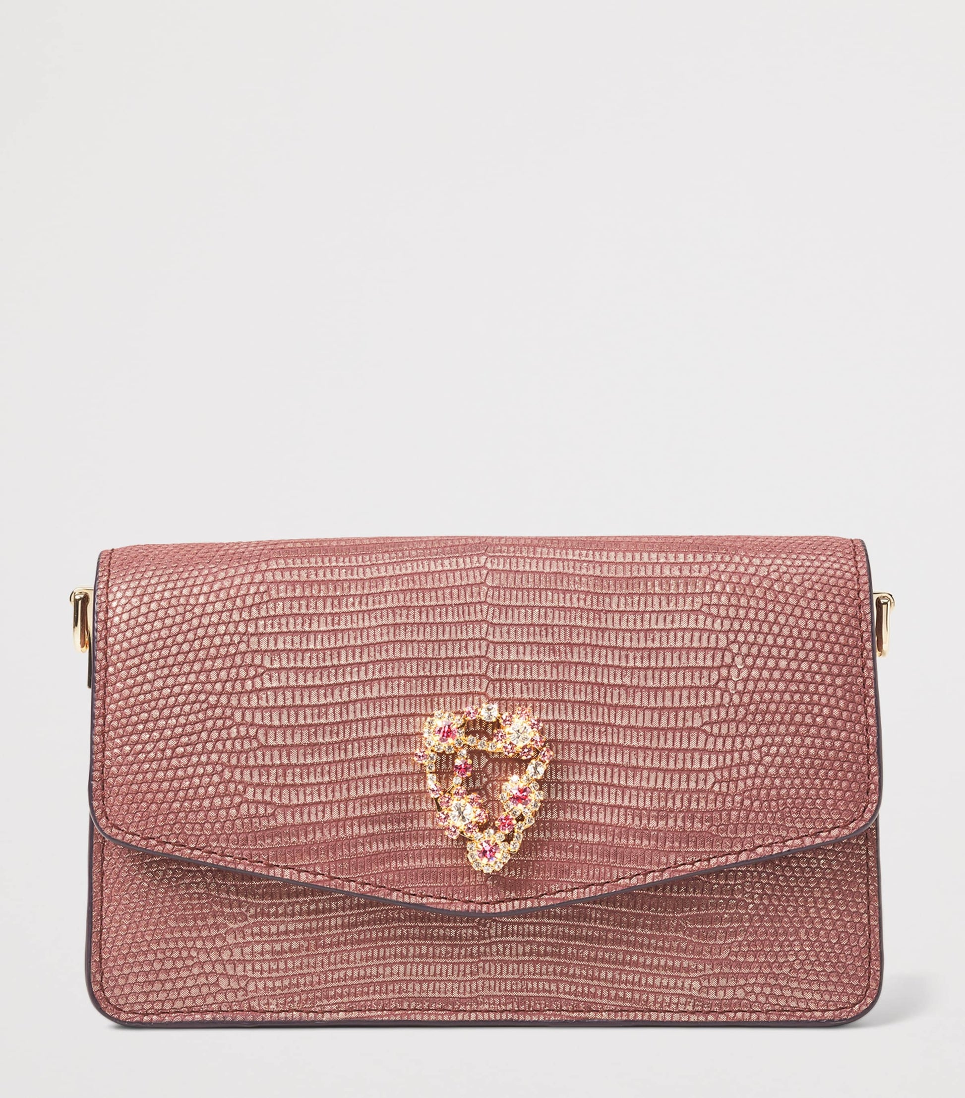 Leather Snakeskin-Embossed Eliza Clutch Bag
