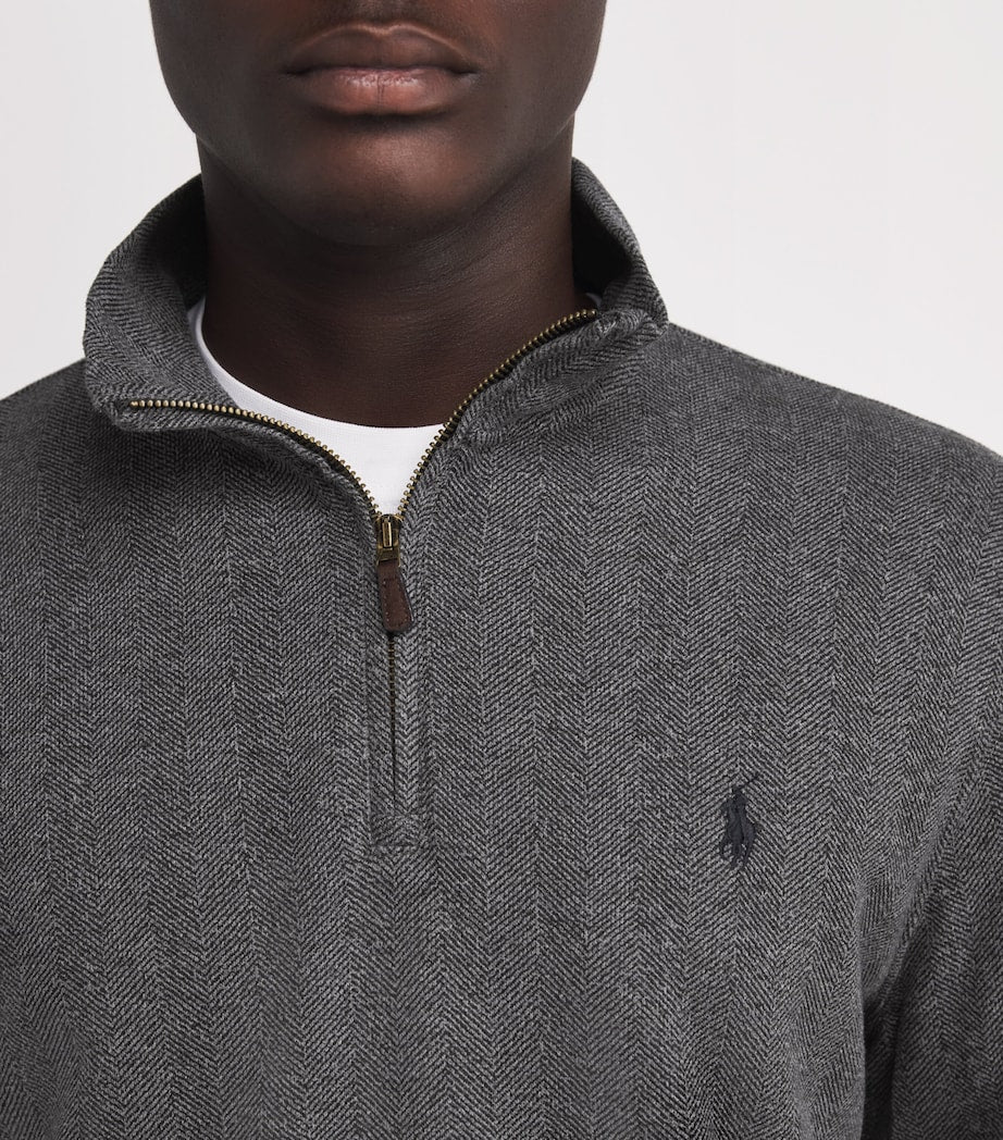 Polo Ralph Lauren Grey Cotton Heringbone Quarter-Zip Sweatshirt