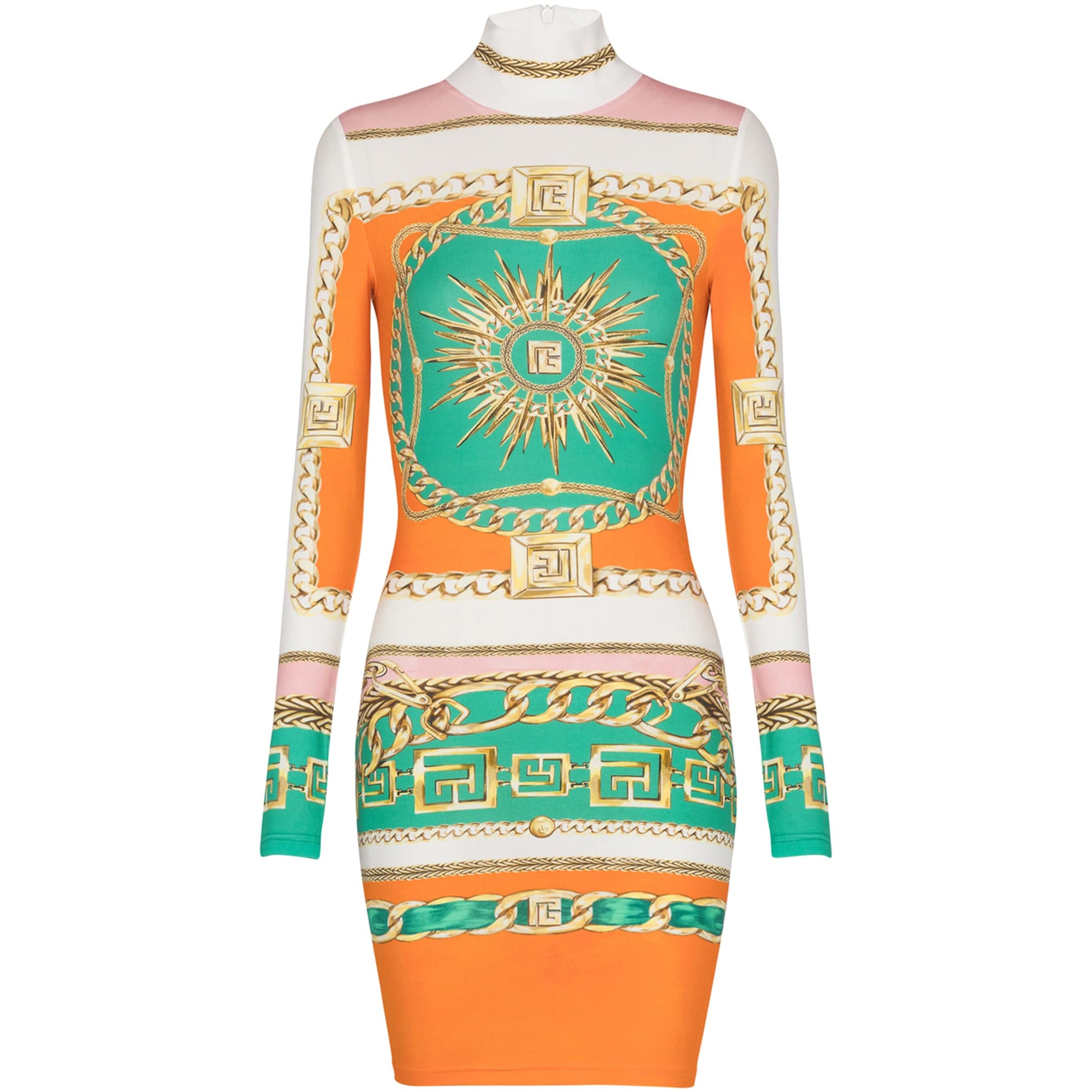 Balmain Multi Jersey Printed High-Neck Mini Dress