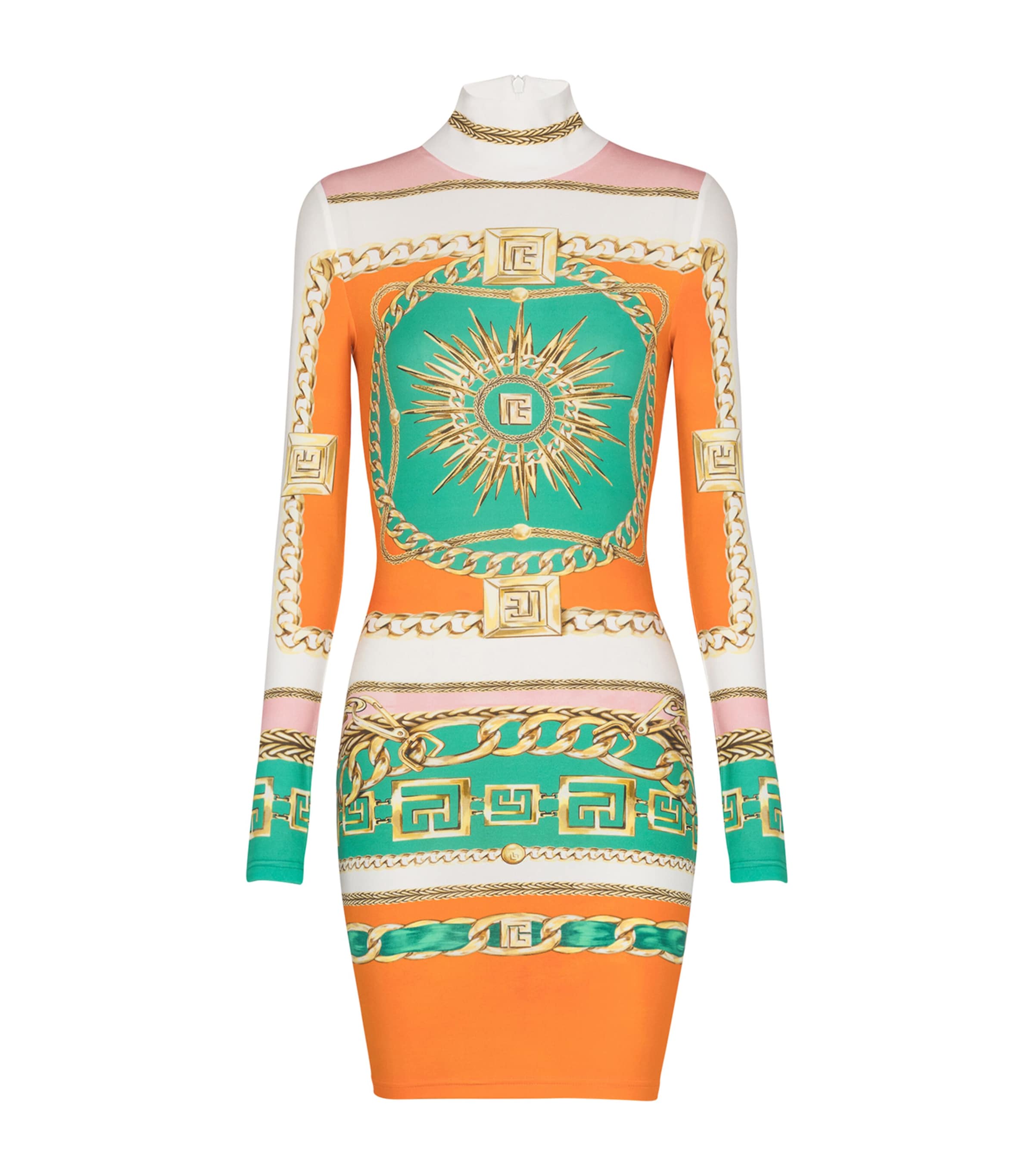 Balmain Multi Jersey Printed High-Neck Mini Dress