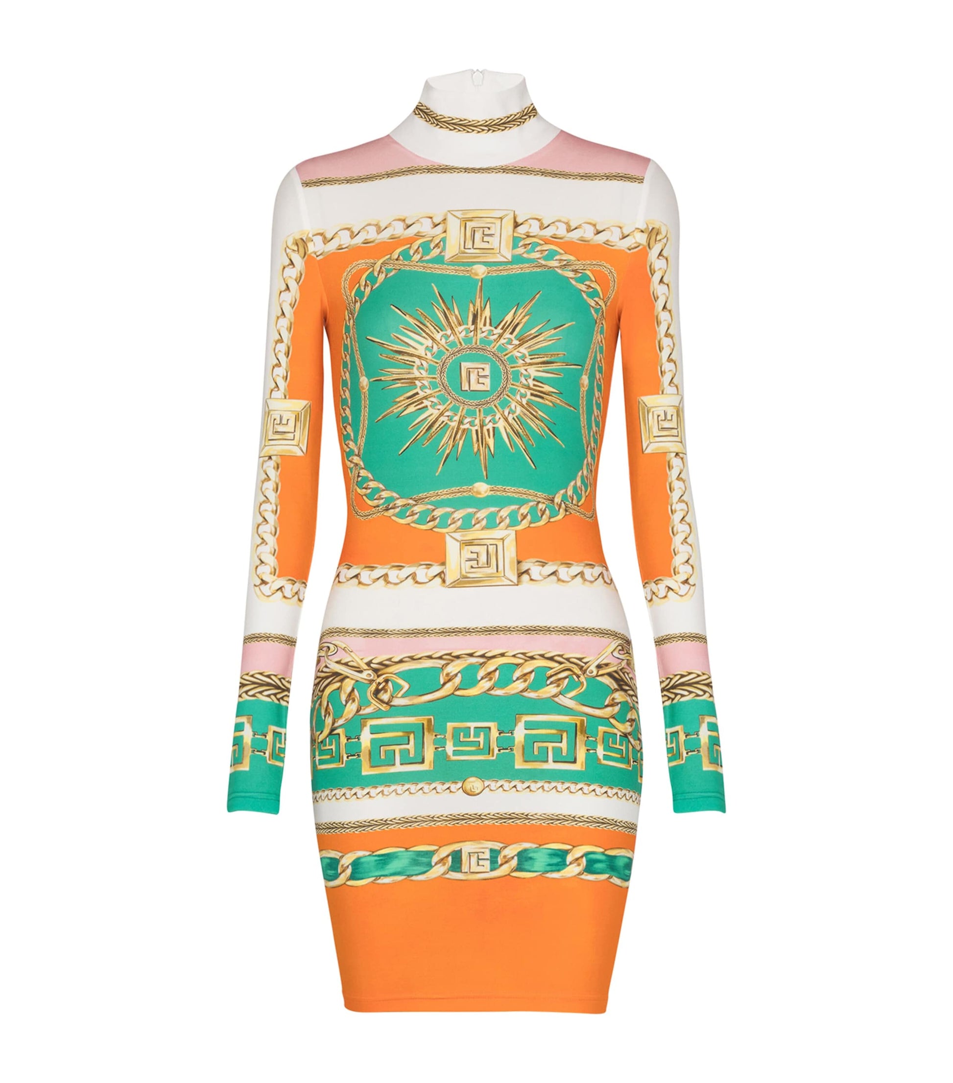 Balmain Multi Jersey Printed High-Neck Mini Dress