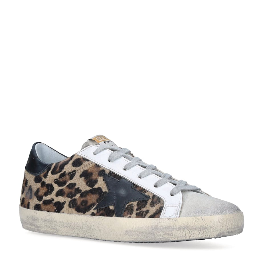 Golden Goose Brown Leather Leopard Print Superstar Sneakers