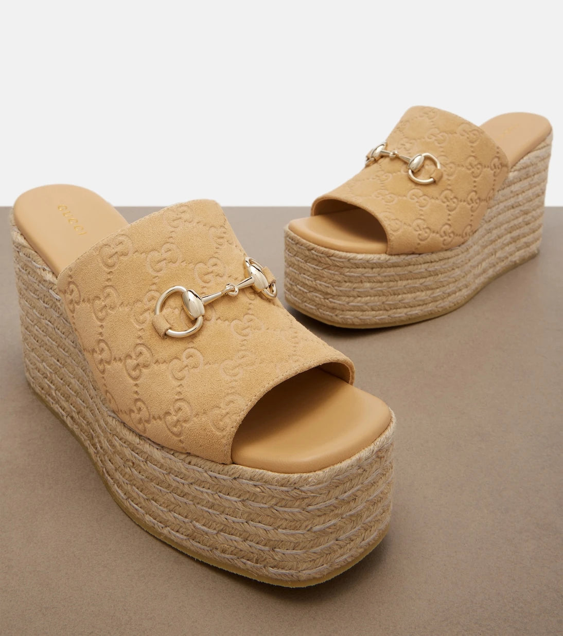 Gucci - Horsebit GG suede espadrille wedges