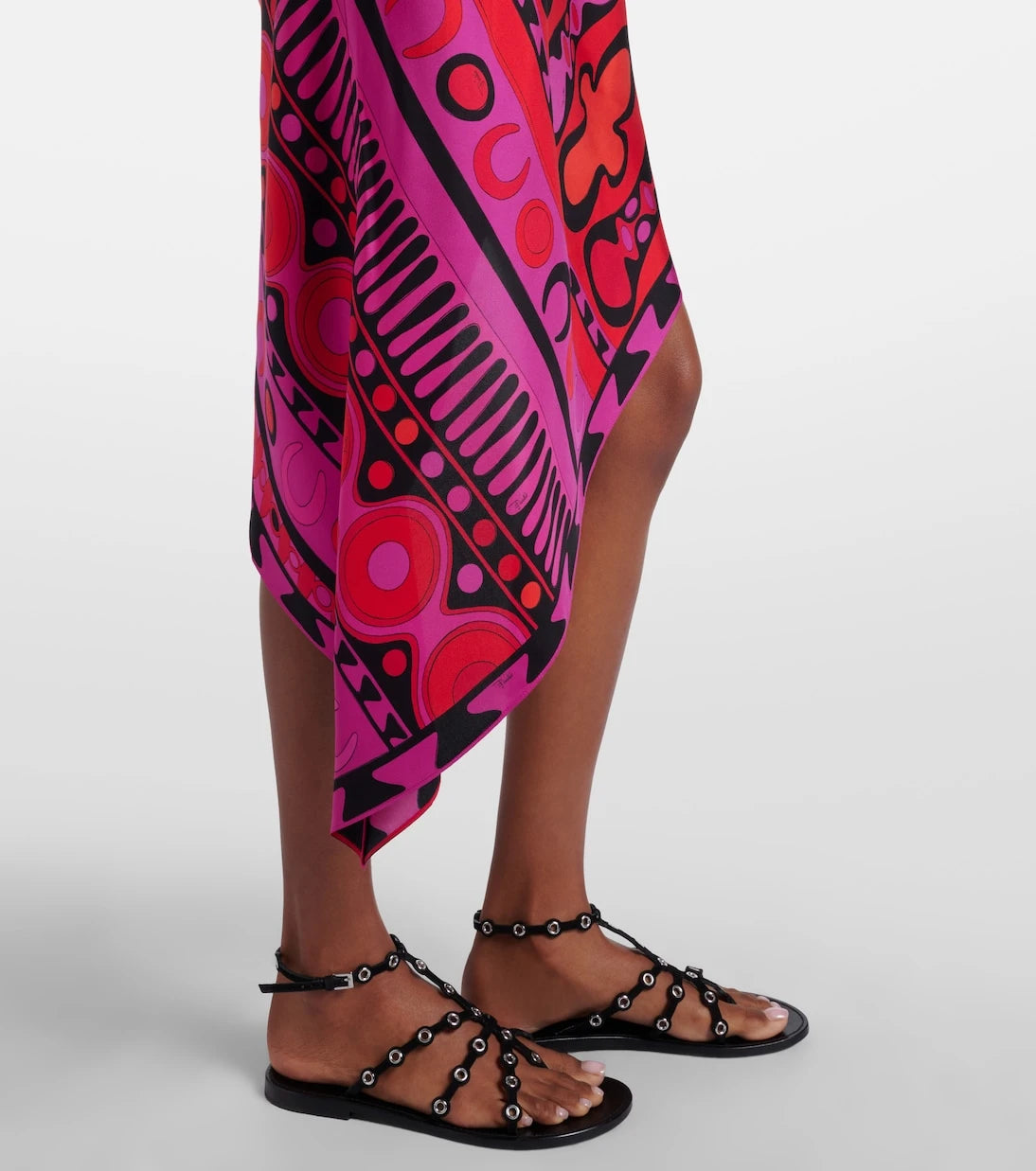 Pucci - Soleil asymmetric silk twill midi dress