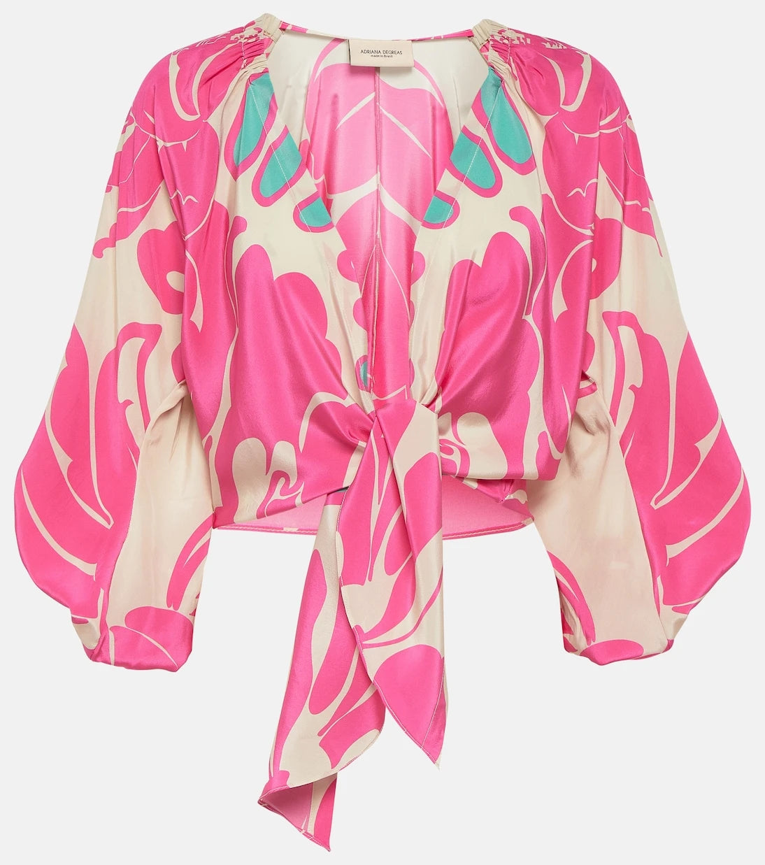Adriana Degreas - Printed puff-sleeve silk blouse