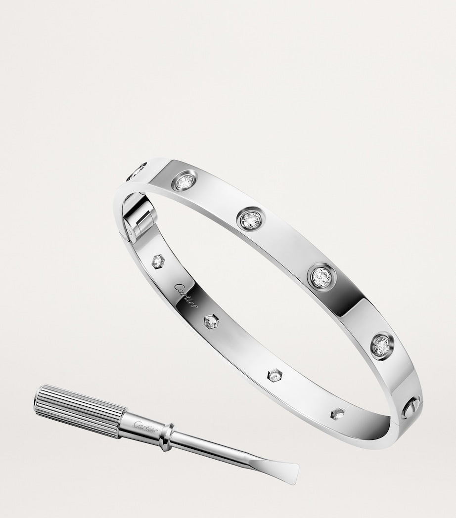 White Gold and Diamond LOVE Bangle