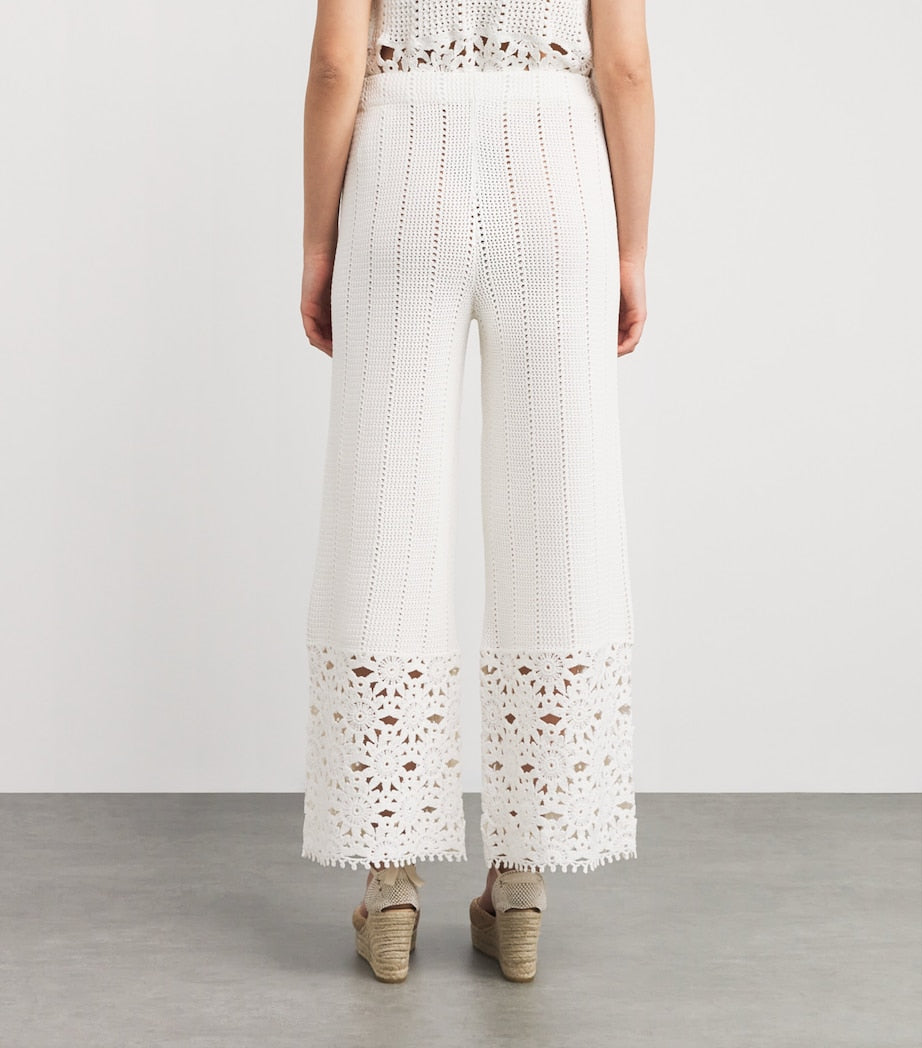Crochet Wide-Leg Trousers WHITE