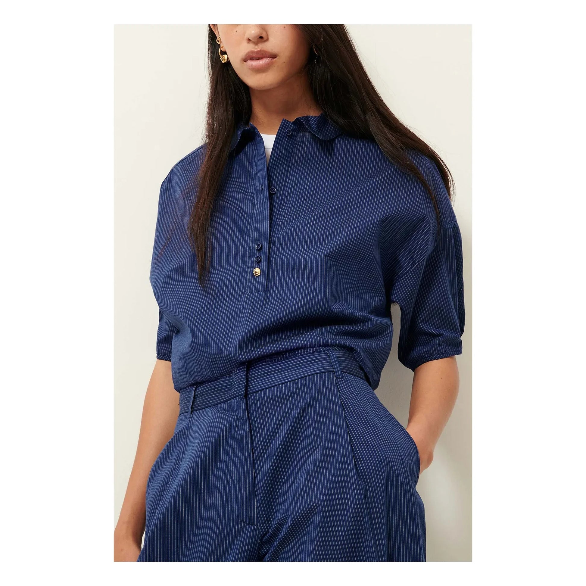 Sessùn - Cotton Stripes U Shirt | Navy blue