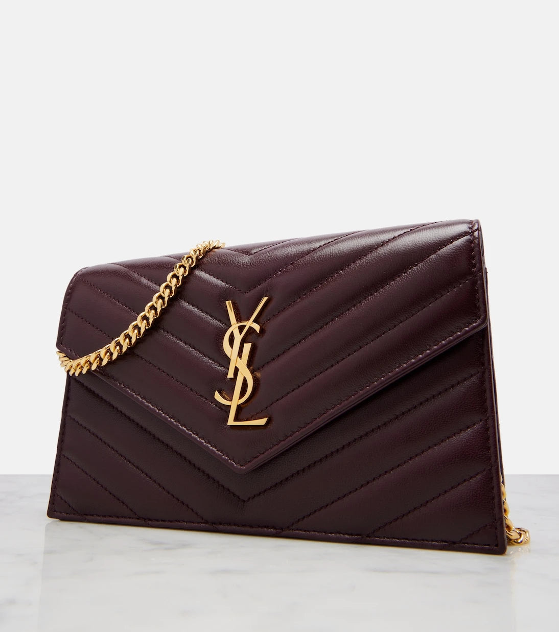 Saint Laurent - Cassandre Envelope leather wallet on chain