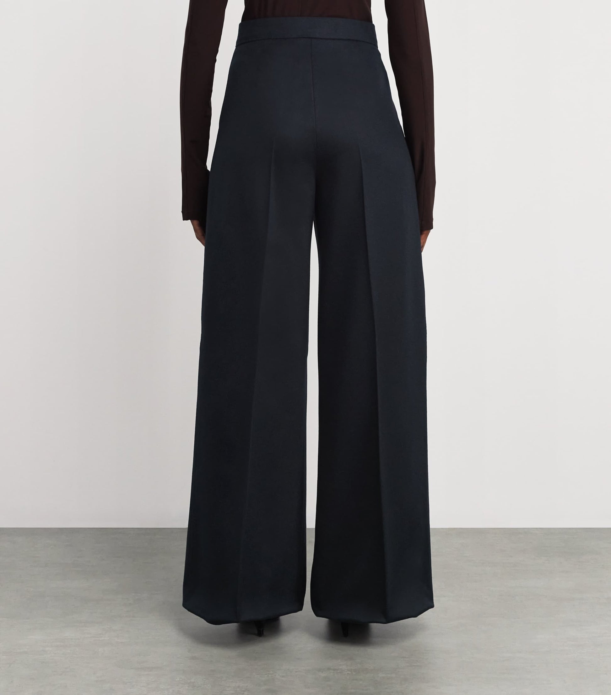 Max Mara Blue Wool Pleated Straight Trousers