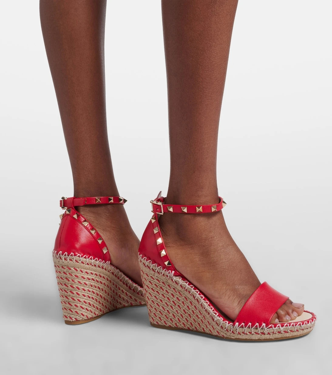 Valentino Garavani - Double Rockstud leather espadrille wedges