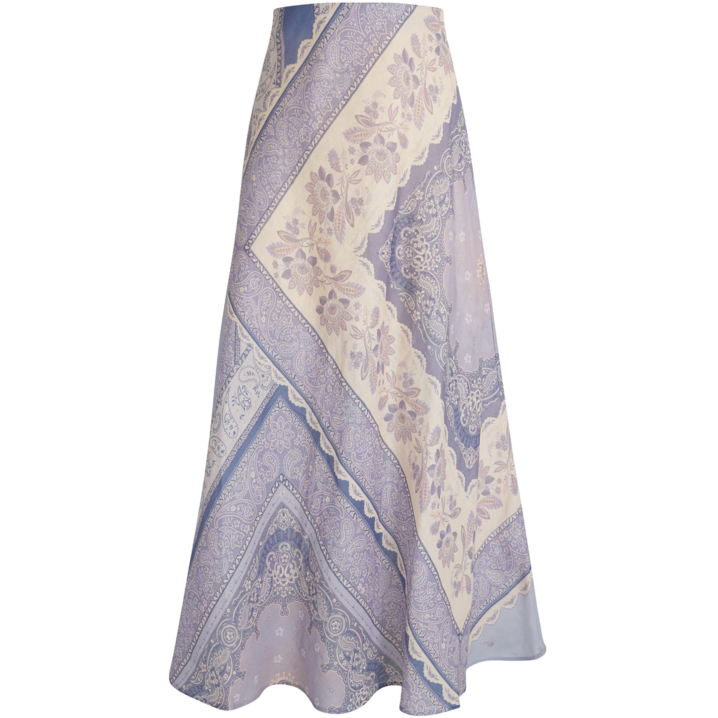 Blue Printed Lucky Bias Maxi Skirt