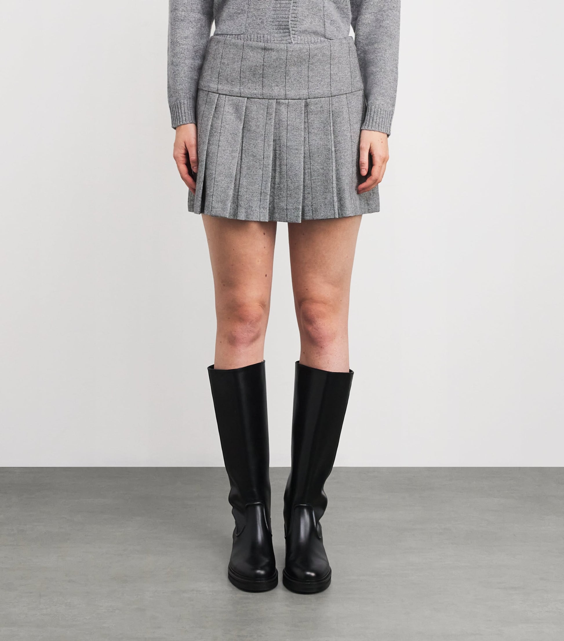 MAX&Co. Grey Wool-Blend Pleated Mini Skirt