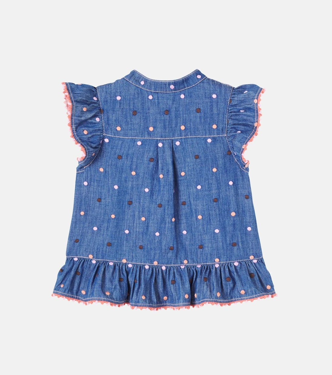Zimmermann Kids - Embroidered polka-dot ruffled denim top