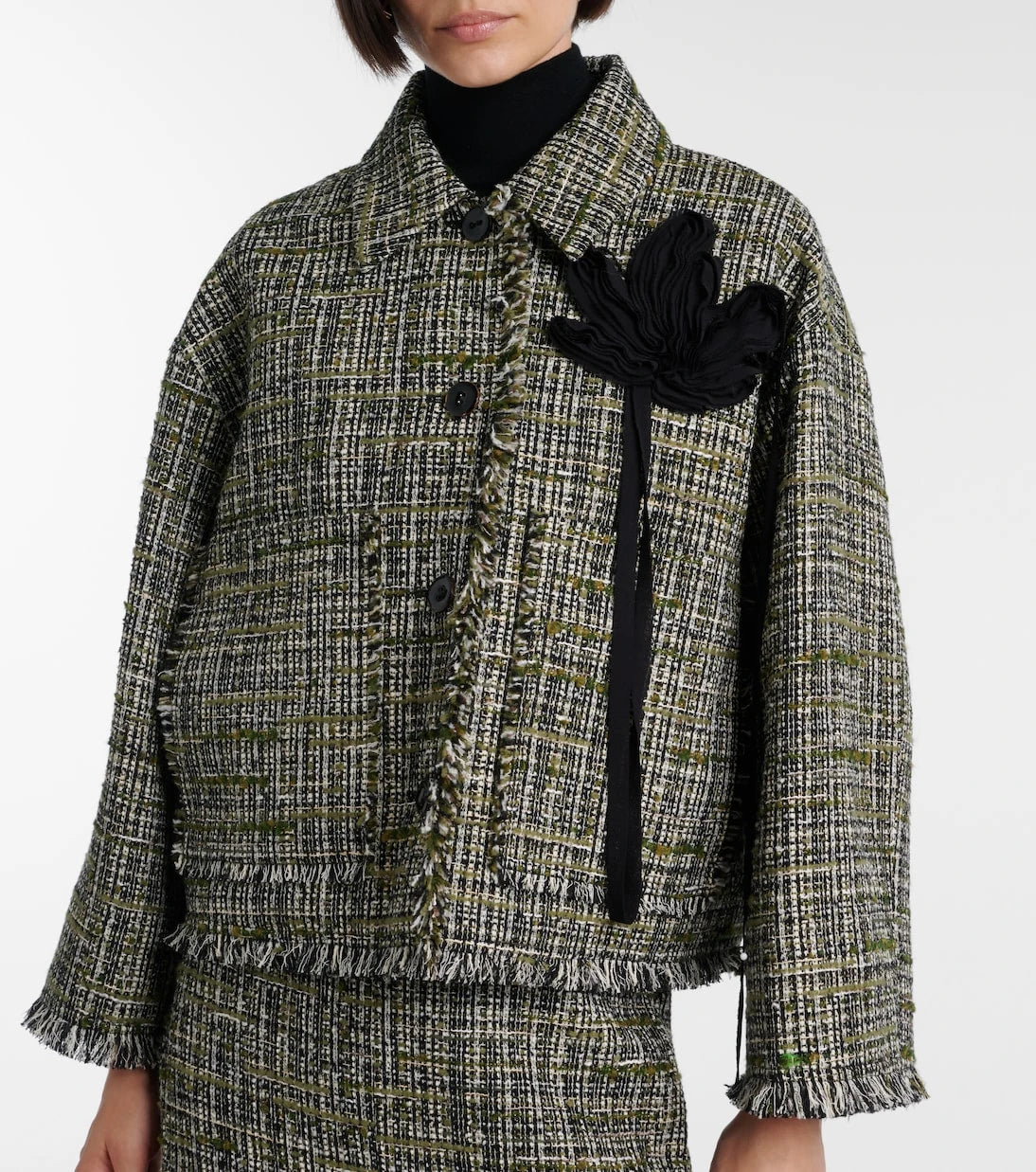 Erdem - Floral-appliqué tweed jacket
