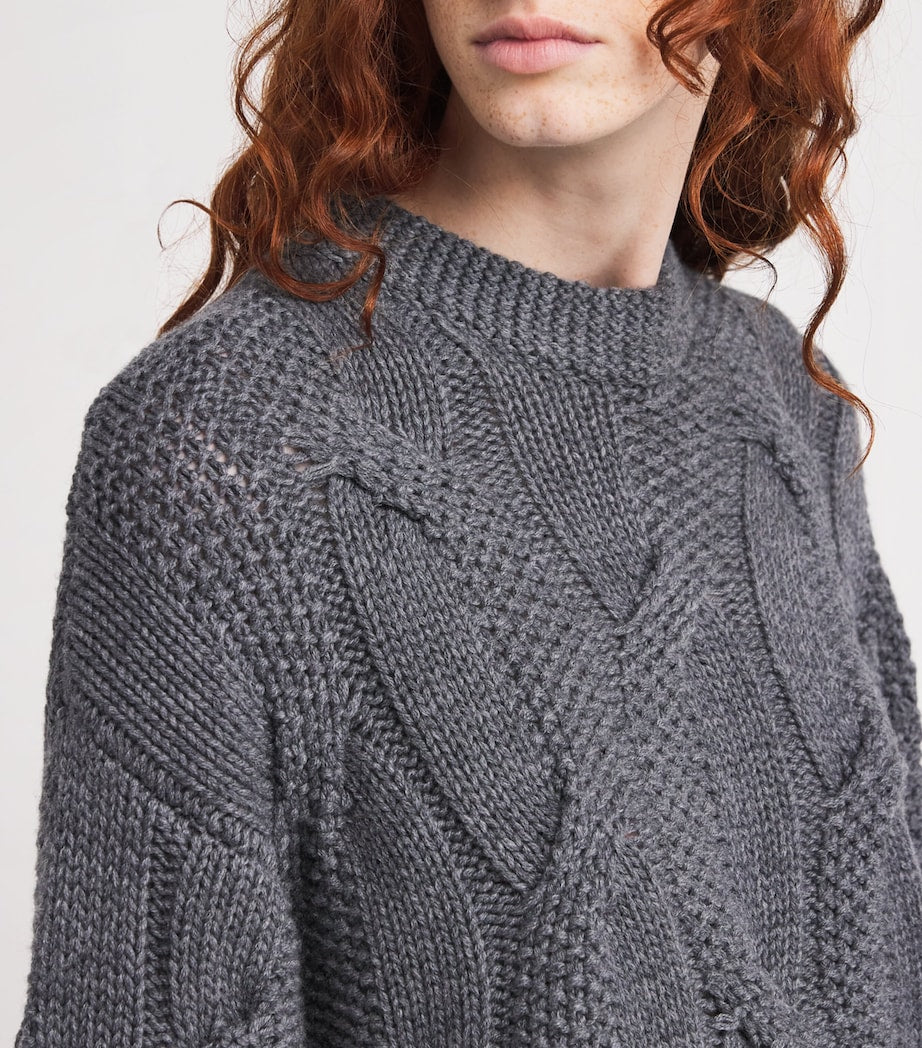Grey Kid Cashmere Cable-Knit Sweater