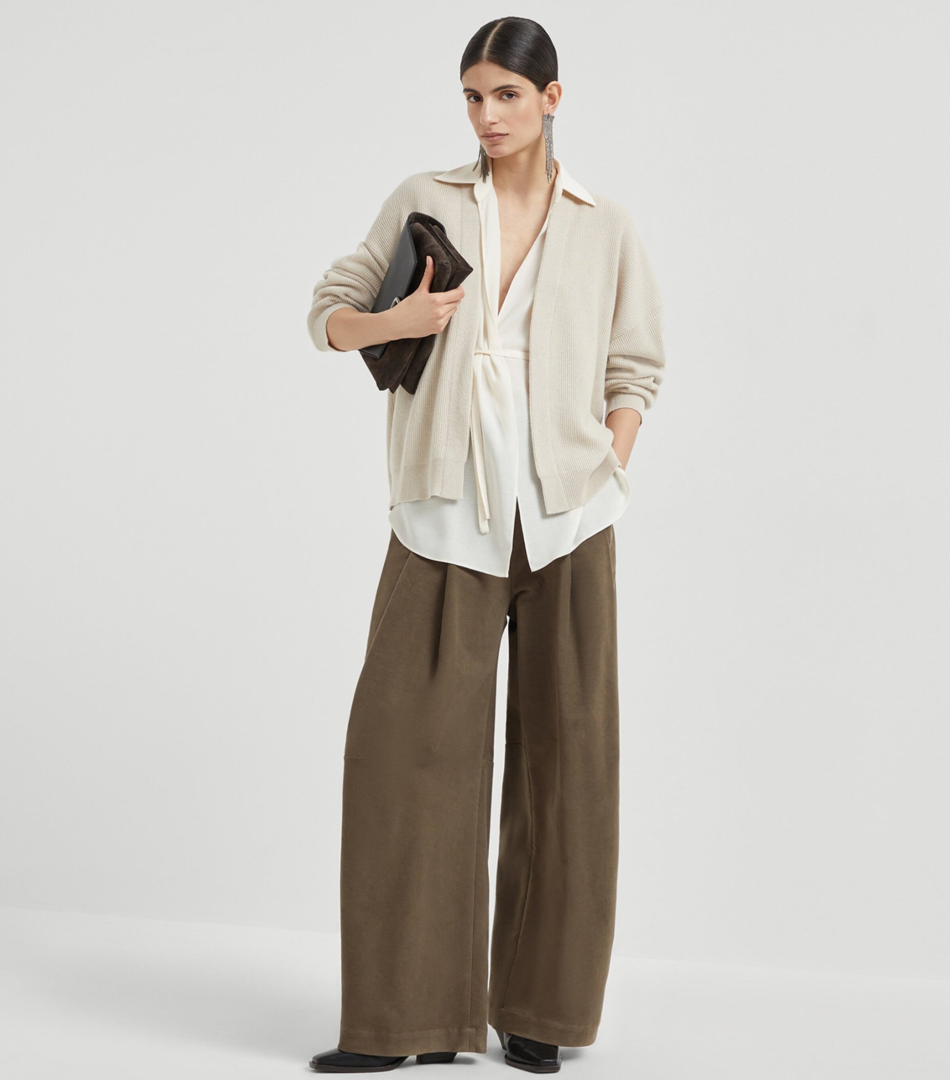 Brunello Cucinelli Beige Cashmere Removable-Blouse Cardigan