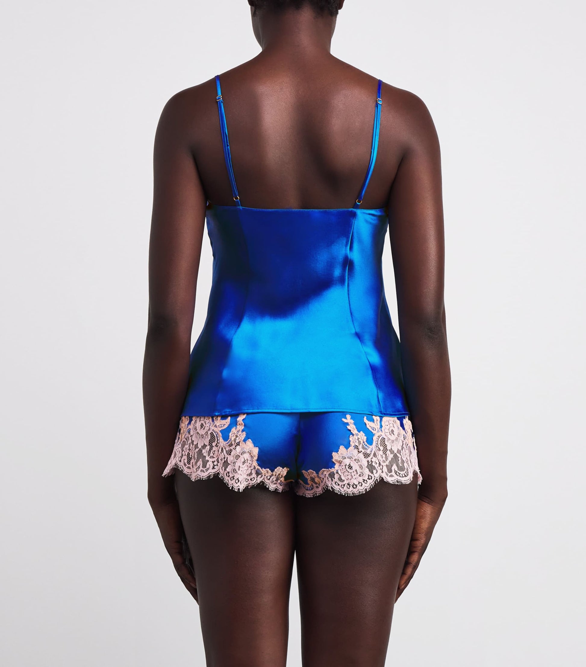 Marjolaine Blue Silk Lace-Trim Bénédicte Cami Top