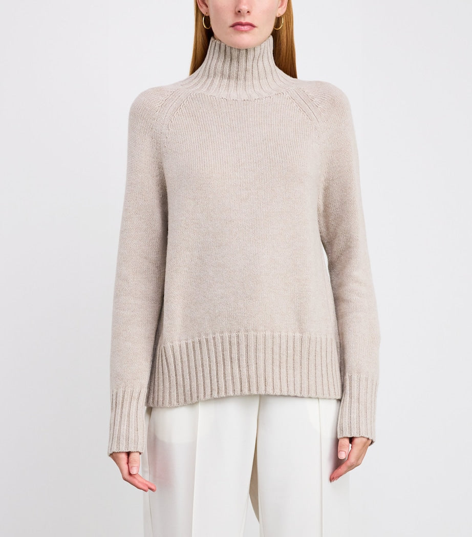 Max Mara Beige Wool-Cashmere Rollneck Sweater