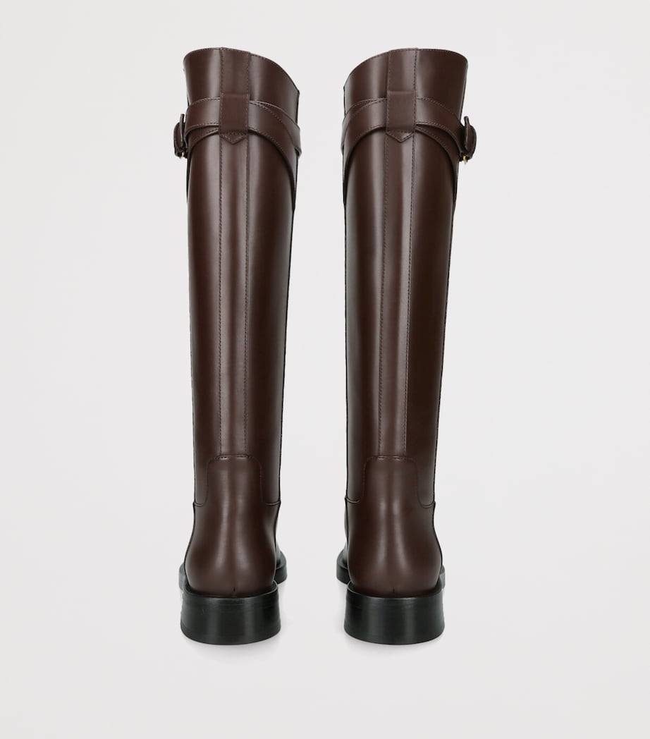 Valentino Garavani Brown Leather Signature VLogo Riding Boots 30