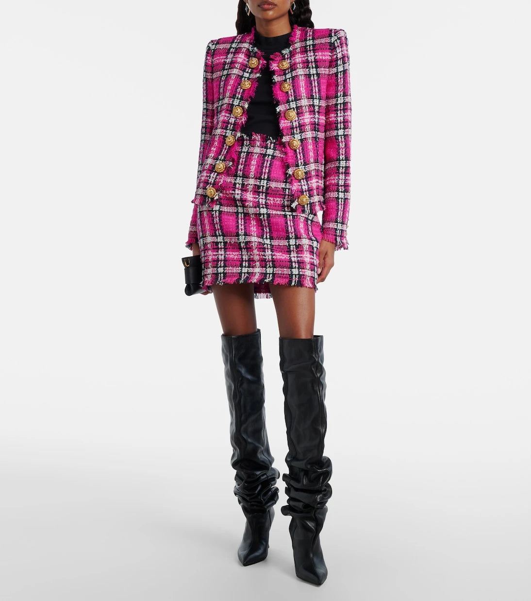 Balmain - Checked cotton and wool-blend tweed miniskirt