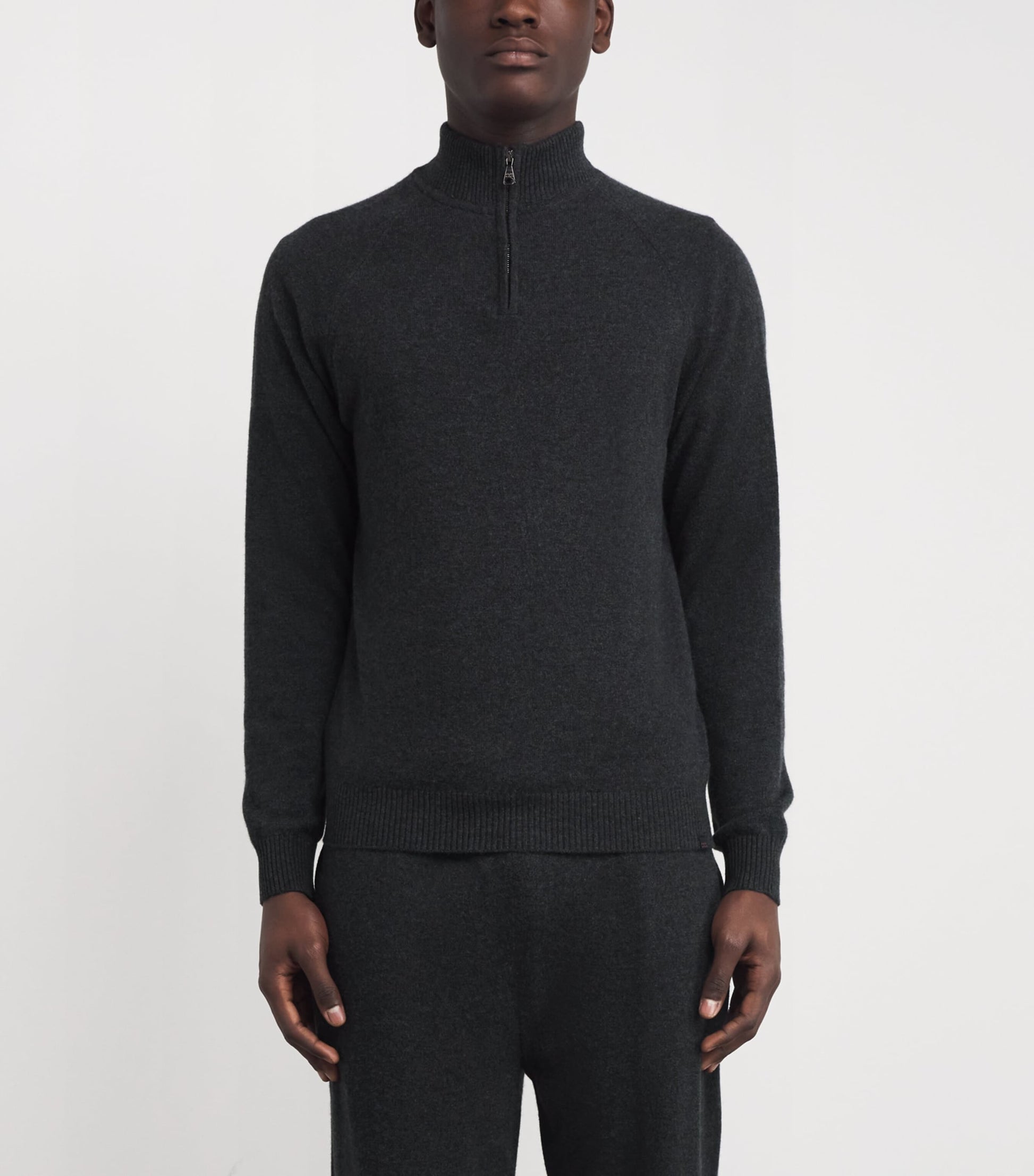 Derek Rose Black Cashmere Half-Zip Finley Sweater