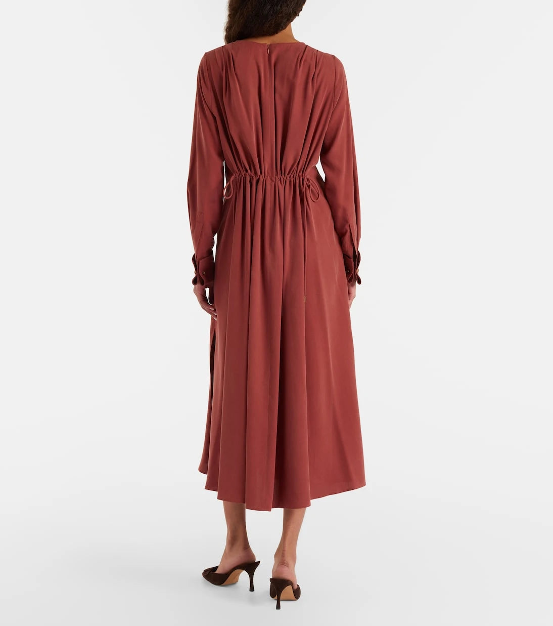 Max Mara - Full gathered silk canvas midi dress