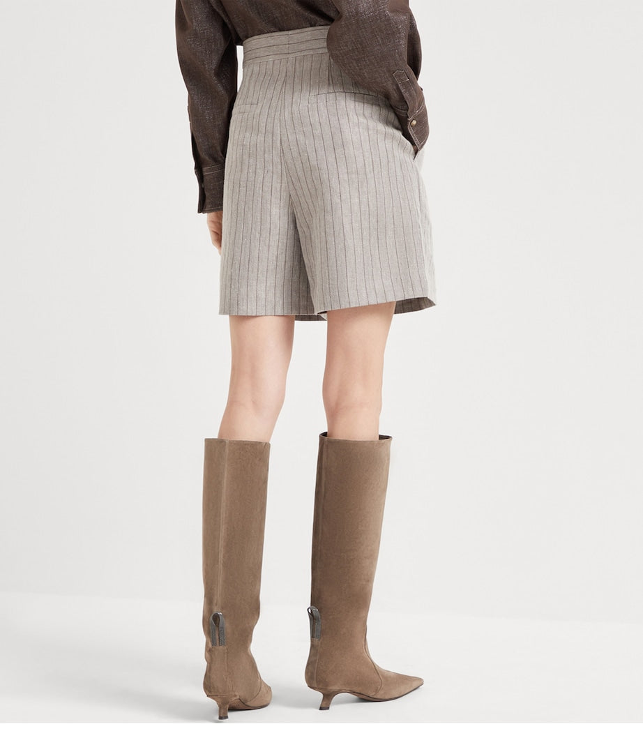 Brunello Cucinelli Brown Techno Linen Stripe Shorts